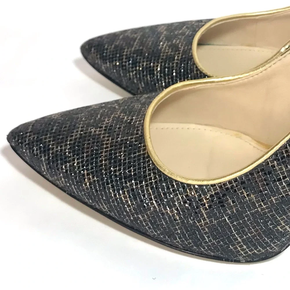 Enzo Angiolini Eainfinti Infinity Black Gold Metallic Cheetah Print Pumps - Picture 9 of 16